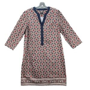 Talbots Shirt Dress Paisley Abstract Medallion 3/4 Sleeve Size 10P Boho Tunic‎